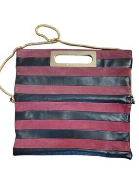 Viktor & Rolf Leather Crossbody Purse Clutch Maroon and Black Stripe Folder Over